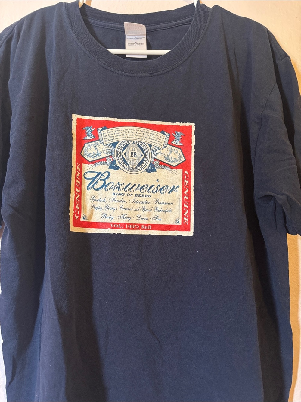 Men’s Bozweiser Dark Blue Graphic Tee, Boz Boorer, Size L